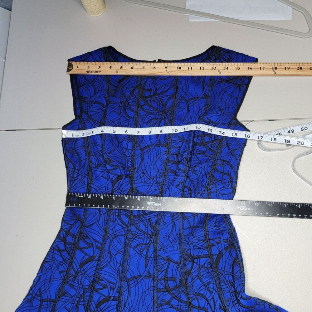 Tadashi Shoji Blue Mini Dress with Black Lace Overlay - Picture 14 of 16